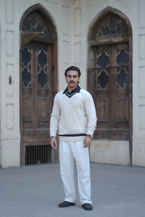 Cream Cable Knitted V-Neck Sweater