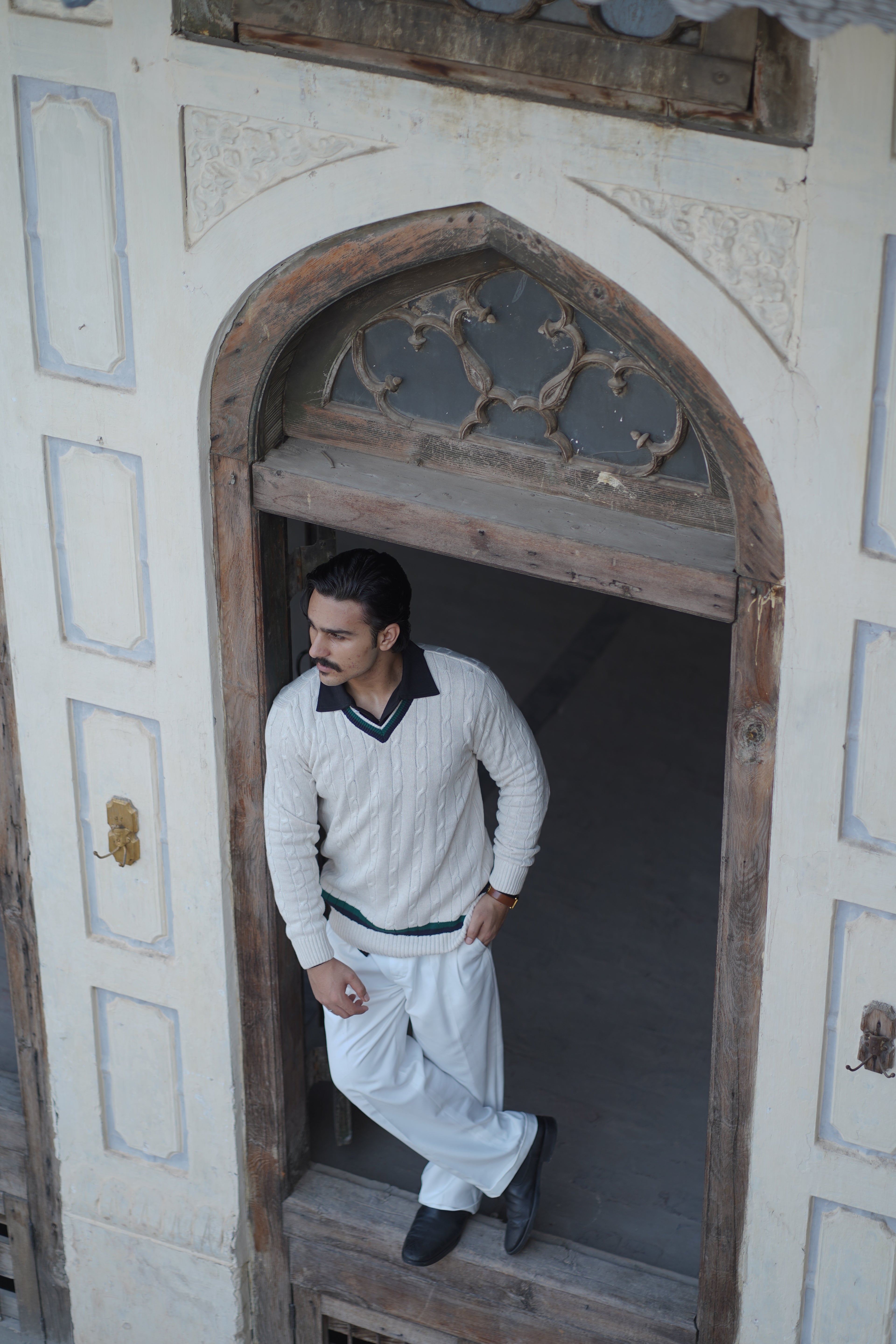 Cream Cable Knitted V-Neck Sweater