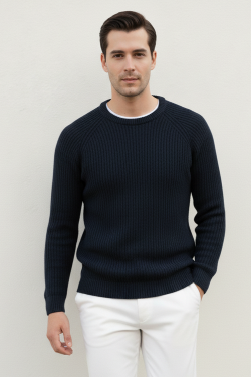 Black Knitted Round-neck Sweater