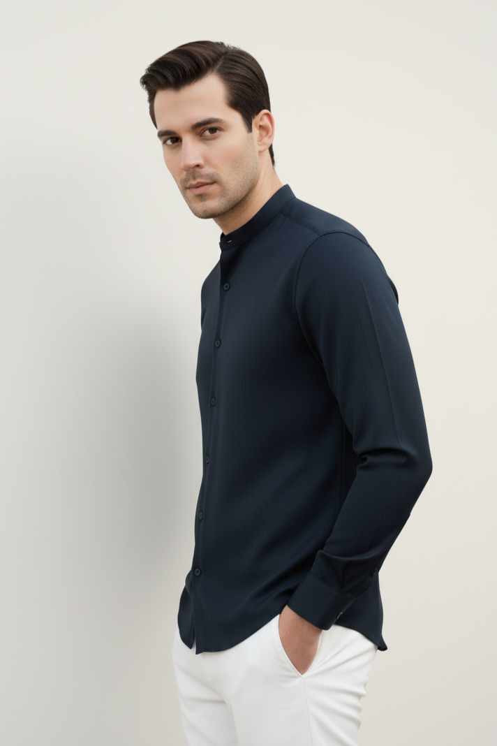 Textured Ban Collared Shirts