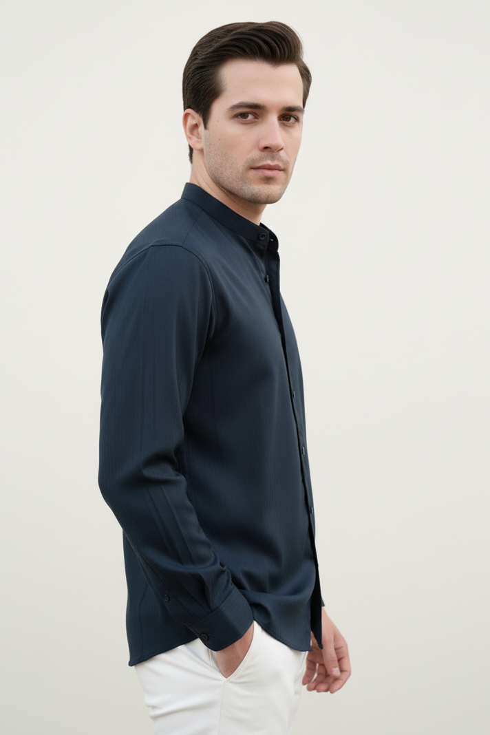 Textured Ban Collared Shirts