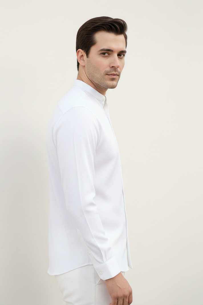 Textured Ban Collared Shirts