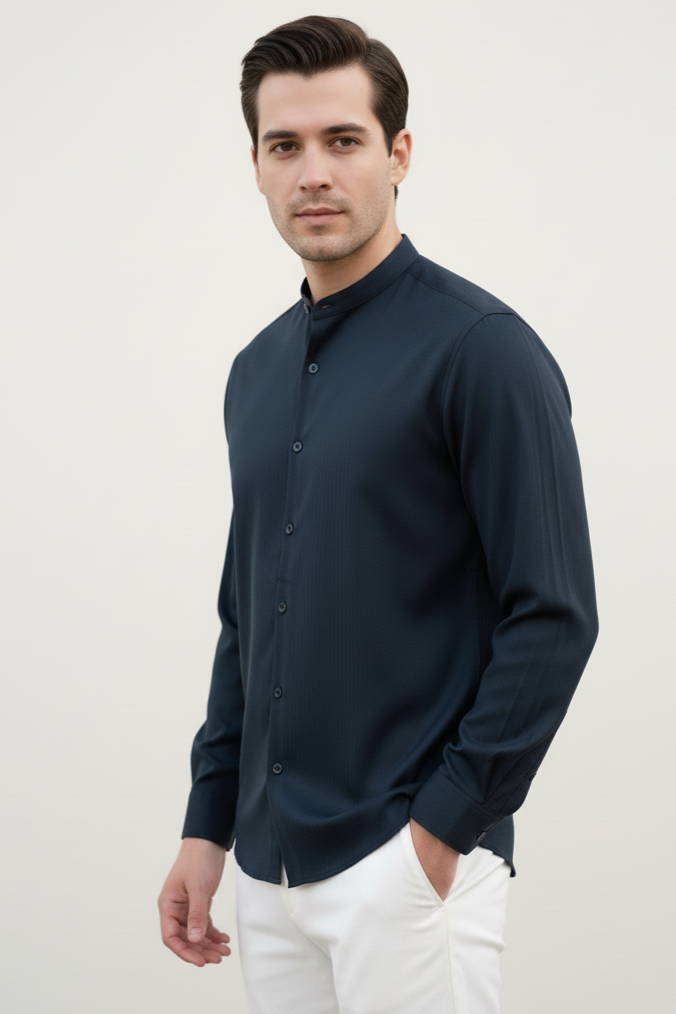 Textured Ban Collared Shirts