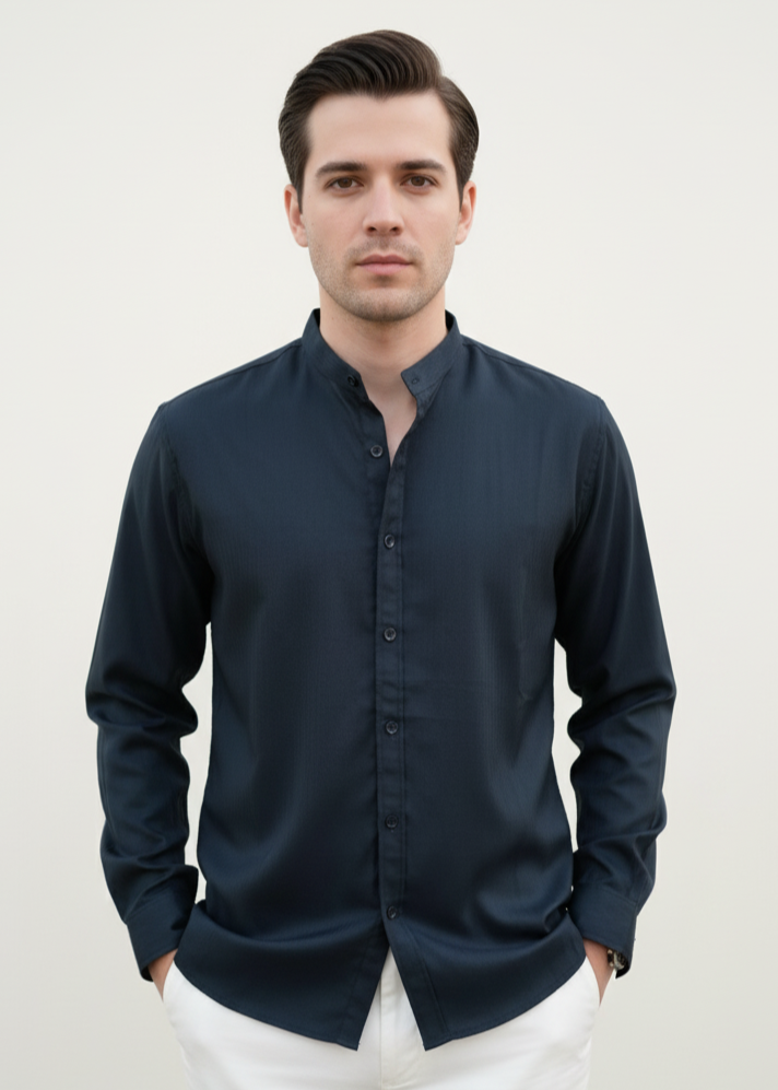 Textured Ban Collared Shirts