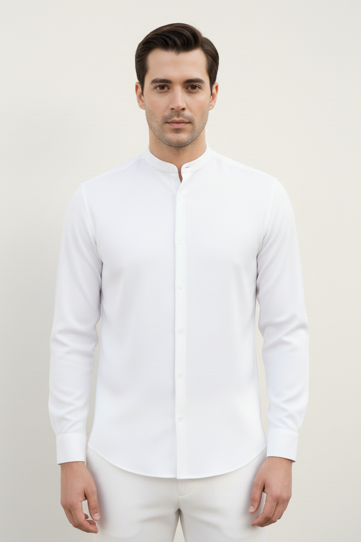 Textured Ban Collared Shirts