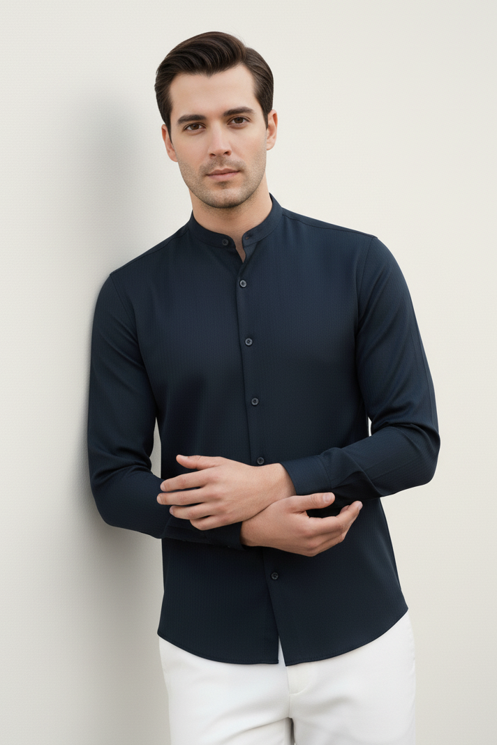 Textured Ban Collared Shirts