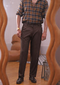 Brown Textured Pleated Trousers